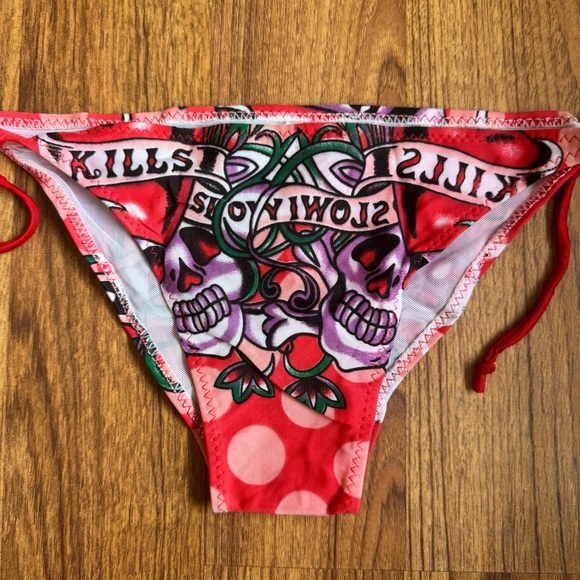 !SOLD! ED HARDY Vintage Y2K Rare Red White Skull Love Kills Slowly Bikini Set - Picture 6 of 12